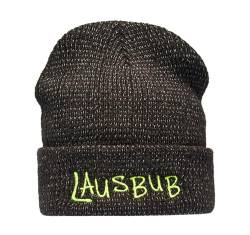 Reflektierende Mütze für Kinder : Lausbub - Kinder Strickmütze für Jungen & Mädchen - Ski Wintermütze Reflektor Beanie (One Size - Reflex Black) von Baddery