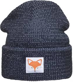 Reflektierende Mütze für Kinder mit Patch: Fuchs - Fox Tiere Wald Outdoor Sport Strickmütze Wintermütze Beanie Geschenk Junge-n & Mädchen Reflex- Reflektor Sichtbarkeit Sichtbar (Navy) von Baddery