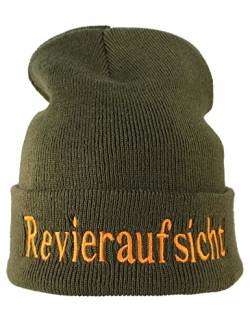 Strickmütze: Revieraufsicht - Jäger Förster Wald - Wollmütze/Wintermütze / Rollmütze/Long Beanie/Mütze / Seemannsmütze/Unisex Herren Damen/Cool Design Logo Bestickt/Hip Hop, Einheitsgröße, Moos Grün von Baddery