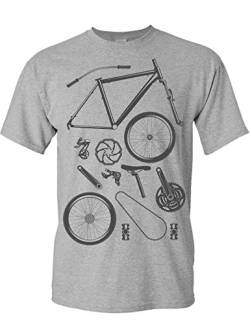 T-Shirt: Bike Parts - Fahrrad Geschenke für Damen & Herren - Radfahrer - Mountain-Bike - MTB - BMX - Fixie - Rennrad - Tour - Outdoor - Sport - Urban - Motiv - Spruch - Fun - Lustig, Grau Meliert, L von Baddery