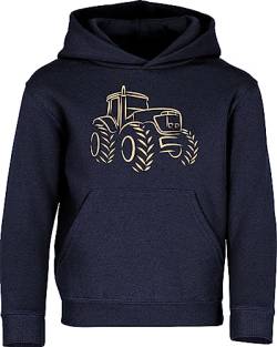 Traktor Pullover für Jungen - Trecker Hoodie Kinder - Bauernhof Pulli Junge (Navy 152 - Druck: Beige) von Baddery