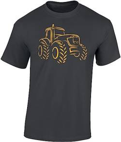 Traktor T-Shirt Männer | Trecker Tshirt Herren | Landwirt Arbeitskleidung | Bauer Shirt (Dark Grey 5XL Druck: Gelb) von Baddery