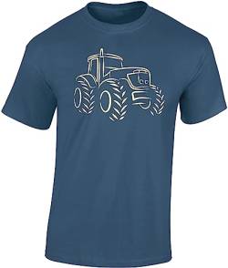 Traktor T-Shirt Männer | Trecker Tshirt Herren | Landwirt Arbeitskleidung | Bauer Shirt (Denim L Druck: Beige) von Baddery