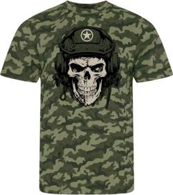 US Army Shirt Herren - Tank Skull - USA Tshirt Männer - Panzer T-Shirt (Green Camo L) von Baddery