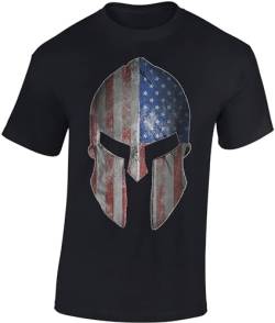 US Army T-Shirt Herren - American Spartan - USA Gym Shirt Männer - Sparta Tshirt - Sport Fitness Kleidung (Schwarz L) von Baddery