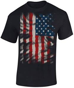 USA Flagge Shirt Herren - Stars and Stripes/Flow Design - US Army T-Shirt Männer - Chopper Biker Tshirt (Schwarz 6XL) von Baddery