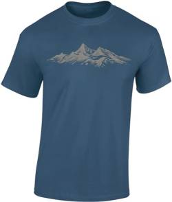 Wander Tshirt Herren : Alpengipfel - Kletter T-Shirt Männer - Geschenk für Wanderfreunde - Bergsteiger Ausrüstung (Denim Blue L) von Baddery