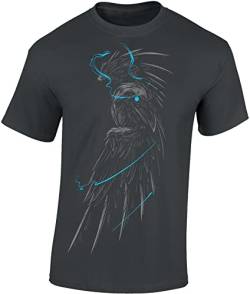 Wikinger Tshirt Herren | Blauer Rabe T-Shirt | Viking Shirt Männer | Wikinger Kleidung (Dark Grey XXL) von Baddery
