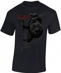 Wikinger Tshirt Herren | See You in Valhalla T-Shirt | Viking Shirt Männer | Wikinger Kleidung (Schwarz 6XL) von Baddery