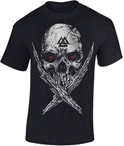 Wikinger Tshirt Herren | Valknut Skull T-Shirt | Viking Shirt Männer | Wikinger Kleidung (Schwarz 6XL) von Baddery