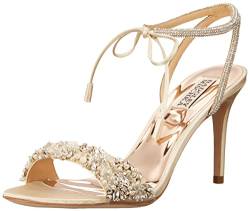 Badgley Mischka Damen Kaycee Sandale mit Absatz, elfenbeinfarbener Satin, 38.5 EU von Badgley Mischka