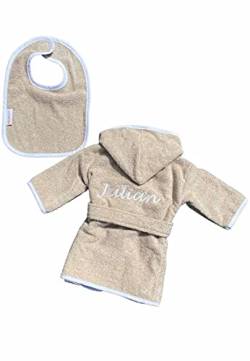 Badrock - Baby Bademantel mit Namen Bestickt - 5 Farben - Sand - Mit kostenlosem Lätzchen - Mädchen und Jungen - Neugeborene - Personalisiert (80/0-12 Monate) - SKU 73 von Badrock