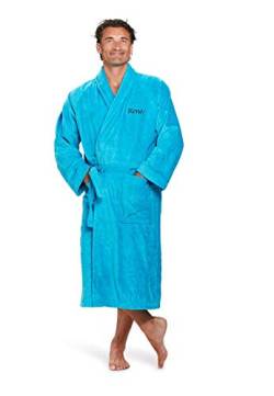 Badrock - Bademantel mit Namen Bestickt - Aqua Blau - 100% Baumwolle - Herren und Damen - mit Stickerei - Personalisiert (XXL) - SKU 567 von Badrock