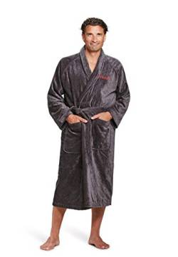 Badrock - Bademantel mit Namen Bestickt - Grau - 100% Baumwolle - Herren und Damen - mit Stickerei - Personalisiert (S/M) - SKU 593 von Badrock