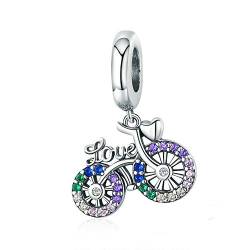 Baebaby Frauen Schmuck Zirkon Fahrrad mit Liebeszauber 925 Sterling Silber Perlen Anhänger für Europäische Charm Armbänder Halsketten von Baebaby