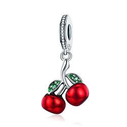 Charm-Anhänger Rote Kirschen Bead Charms 925 Sterling Silber Anhänger für Pandora Europäische Charme Armbänder Halsketten für Frauen Mädchen von Baebaby