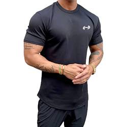 Baenxo Elastisches Sport-T-Shirt aus Reiner Baumwolle Casual Kurzarm Muskel T-Shirts von Baenxo