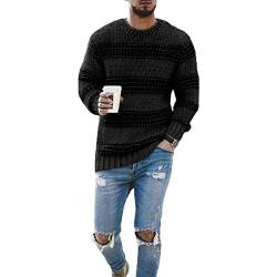 Baenxo Gestreifter Pullover mit Rundhalsausschnitt für Herren Strickpullover Rundhals Pulli Männer Bequem und Weich Warmer Winter Basic Langarm Pullover von Baenxo