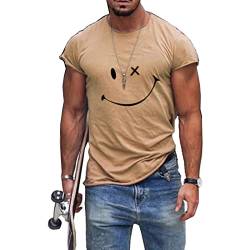 Baenxo Kurzärmliges Lächeln-T-Shirt mit Rundhalsausschnitt Herren Smile Printed Kurzarm Shirt Sommer Lose Bluse Basic Tops von Baenxo