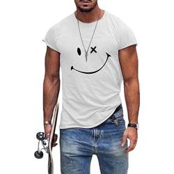 Baenxo Kurzärmliges Lächeln-T-Shirt mit Rundhalsausschnitt Herren Smile Printed Kurzarm Shirt Sommer Lose Bluse Basic Tops von Baenxo
