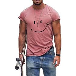 Baenxo Kurzärmliges Lächeln-T-Shirt mit Rundhalsausschnitt Herren Smile Printed Kurzarm Shirt Sommer Lose Bluse Basic Tops von Baenxo