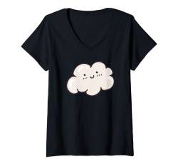 Damen Lachende Wolke in weiß Comic Motiv für Herren Damen Kinder T-Shirt mit V-Ausschnitt von Bären Pandas, Waschbär Geschenke, lustige Sprüche