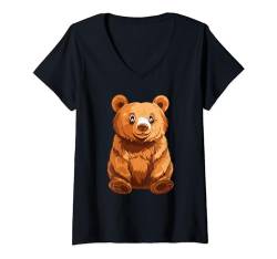 Damen Süßer brauner Bär Comic Kunst Grafik für Herren Damen Kinder T-Shirt mit V-Ausschnitt von Bären Pandas, Waschbär Geschenke, lustige Sprüche