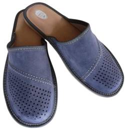 Baffiks Herren Leder Hausschuhe Wildleder Pantoffeln Männer Man's Slippers (Blau, EU Schuhgrößensystem, Erwachsene, Herren, Numerisch, M, 40) von Baffiks