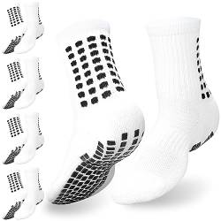 Bafiwu Grip Socken Fussball,4 Paare Fußball Socken für Männer Frauen,Atmungsaktiv Rutschfest Football Socks,Athletische Socken für Fußball Basketball Laufen Yoga Fit Size 39-45(weiß) von Bafiwu