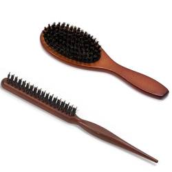 Haarbürste Sleek Look, 2er-Pack Sleek Bun Bürste, Wildschweinborsten Bürste Haarbürste Wildschweinborsten Toupierbürste Sleek Bürste Haare Naturhaarbürste Boar Bristle Brush Hair Brush für Haar Bart von Bafiwu