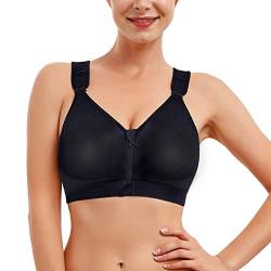 Bafully Damen Postoperativer Halt Sport BH Vorderverschluss Racerback Abnehmbar Gepolsterter BH(Schwarz, S) von Bafully