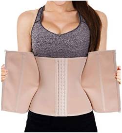 Bafully Damen Taillenformer Unterbrust Korsett Taillenmieder zum Gewichtsverlust Firgur Body Shaper mit 3 Reihen Haken & Reißverschluss (Beige, 2XL) von Bafully