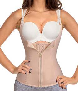 Bafully Damen stark formend Top Unterbrustkorsett Bauchweg Shaper figurformend Körperformer Unterbrust Mieder verstellbar Oberteil Body brustfrei Shapewear mit Reißverschluss, Beige, 3XL von Bafully