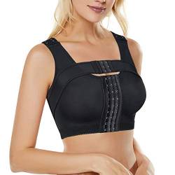 Bafully Postoperativer Halt Sport BH Vorderverschluss Racerback Abnehmbar Gepolsterter BH für Damen (as3, Alpha, 3X_l, Regular, Regular, Schwarz) von Bafully