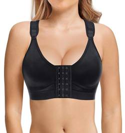 Bafully Postoperativer Halt Sport BH für Damen Vorderverschluss Racerback Abnehmbar Gepolsterter BH (Schwarz, 3XL) von Bafully