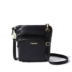 Baggallini Damen Modern Pocket Umhängetasche aus veganem Leder, Schwarz mit goldfarbenen Beschlägen von Baggallini