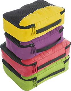 Packwürfel 4pcs Wert Set für Reisen - Plus 6pcs Gepäck Veranstalter Zip Beutel(GreenRedPurpleYellow) von Bago