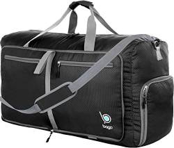 Reisetasche - diese faltbare, 53l große Reisetasche ist beständig, packbar, SUPERLEICHTE 410g mit abnehmbarem Schulterriemen - lässt sich in sich falten - am besten als Gepäck oder Sporttasche - VERMEIDEN SIE GEBÜHREN FÜR ÜBERGEPÄCK - 100% ZUFRIEDENHEITSGARANTIE (Schwarz) von Bago