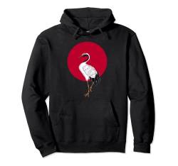 Cool Japan Flag Red Dot with Red Crowned Crane Japanese Bird Pullover Hoodie von Bahaa's Tee