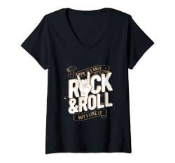 Damen Cool Rock and Roll Tee Shirt, I Love Rock Music, Rock & Roll T-Shirt mit V-Ausschnitt von Bahaa's Tee