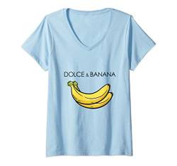 Damen Dolce And Banana T Shirt, Funny Cute Graphic Design Banane T-Shirt mit V-Ausschnitt von Bahaa's Tee