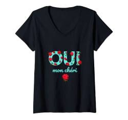 Damen Oui Mon Cheri Cool French Expression Quotes Graphic Designs T-Shirt mit V-Ausschnitt von Bahaa's Tee