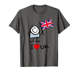 I Love UK, Funny UK Cartoon Character with UK Flag Graphic T-Shirt von Bahaa's Tee