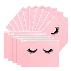 Bahderaus 50 StüCk Wimperntaschen Wimperntaschen für die Nachsorge Wimpern Make-Up mit ReißVerschluss für Frauen (Rosa 7X5) von Bahderaus