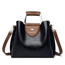 Damen Leder Umhängetaschen Große Kapazität Mädchen Messenger Bags Diagonale Damen Taschen Handtaschen,Schwarz,27 * 22 * 13CM von BaiWaNG