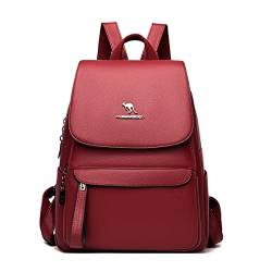 Women Backpack Elegant Soft Leather Backpacks Female Shoulder Bag Large Capacity Back Pack For Girls School Bag,Red,26 * 13 * 30CM von BaiWaNG