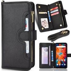 BaiFu Zipper Wallet Case Wallet Case for Blackview A90, Zipper Pocket and Card Slot Cover, Wallet Magnetic Cover for Blackview A90-Black von Baifu
