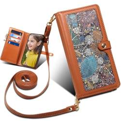 Baifu Brieftasche für Motorola Edge+ 2022, Reißverschluss Tasche, Handyhülle und Handschlaufe, Blatt-Muster hülle für Motorola Edge+ 2022-Braun von Baifu