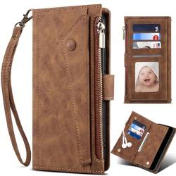 Baifu RFID Blocker Handyhülle für 1+ 10R/OnePlus 10R, Reißverschluss Tasche, Hülle Brieftasche Handytasche Cover für 1+ 10R/OnePlus 10R-Braun von Baifu