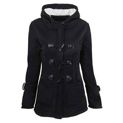 Baijiaye Damen Wintermantel Dufflecoat Mit Kapuze Frauen Warm Winter Lang Jacke Parka Herbst Retro Große Größen Schwarz von Baijiaye